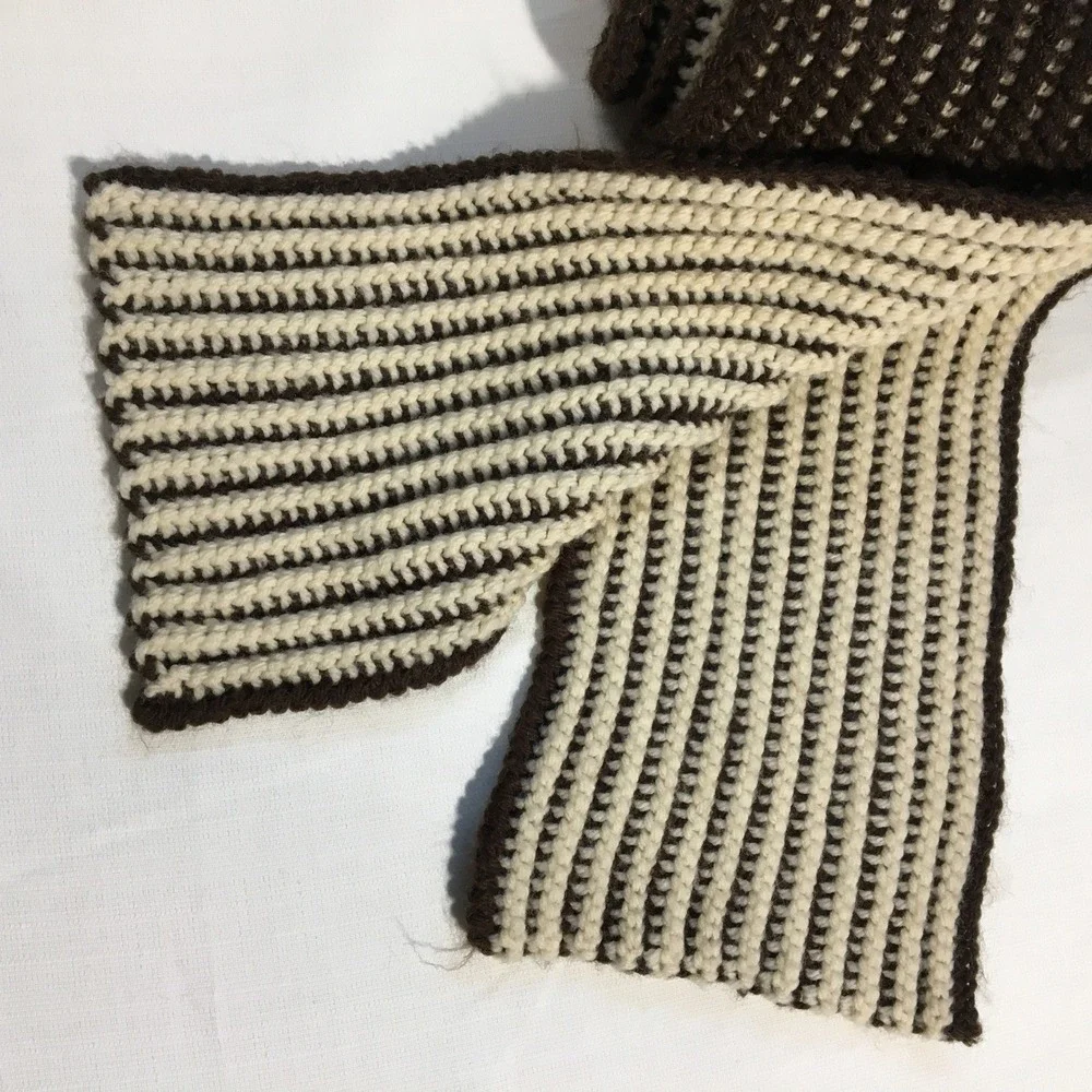 Crochet Scarf Brown and Cream Striped Knit‎ Long Winter Fall Accessories